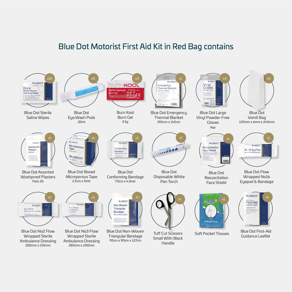 110263 Blue Dot Large Motorist First Aid Kit in Red Bag (Each)